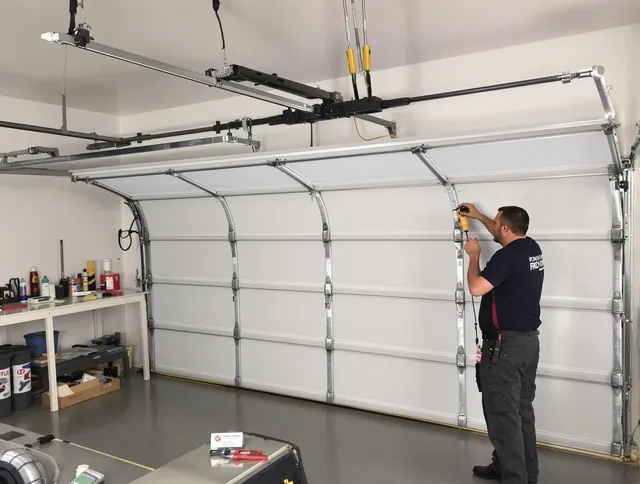 Concord Garage Door Repair certified technician performing overhead door system repair in Concord